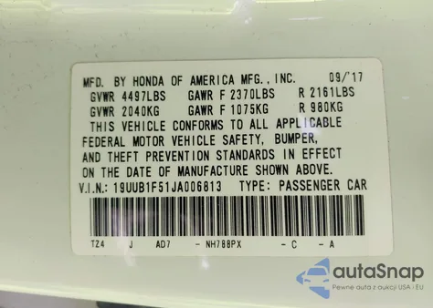 2018 Acura Tlx Tech Pkg z USA, uszkodzony, nr VIN 19UUB1F51JA006813